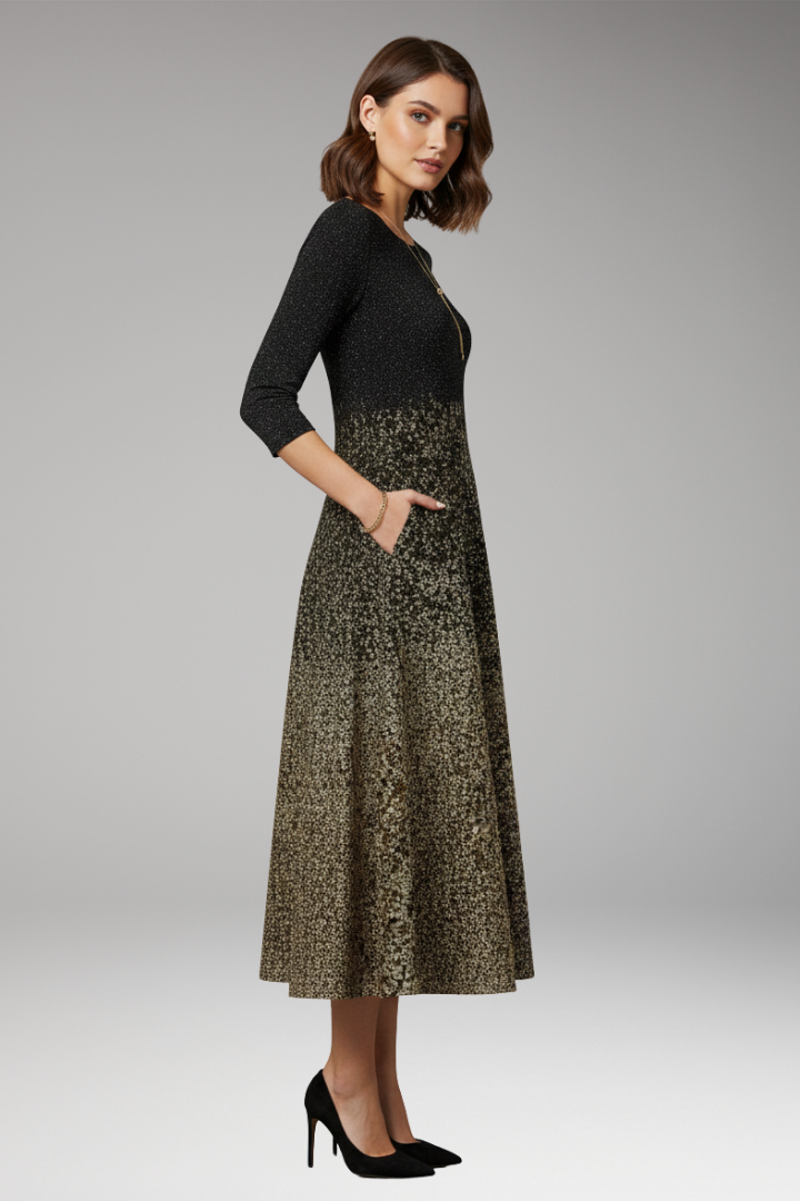 Women's Midi Dress Side Pockets Three-Quarter Sleeves