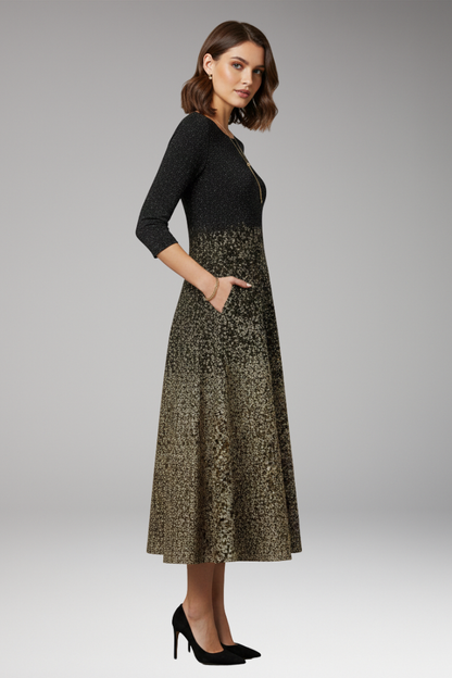 Women's Midi Dress Side Pockets Three-Quarter Sleeves