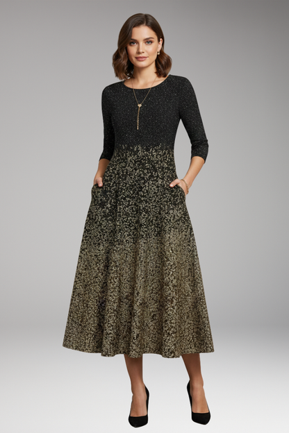 Women's Midi Dress Side Pockets Three-Quarter Sleeves