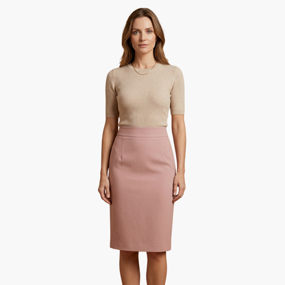 Women's Elastic Waist Midi Skirt Flared Hem - VibreMode