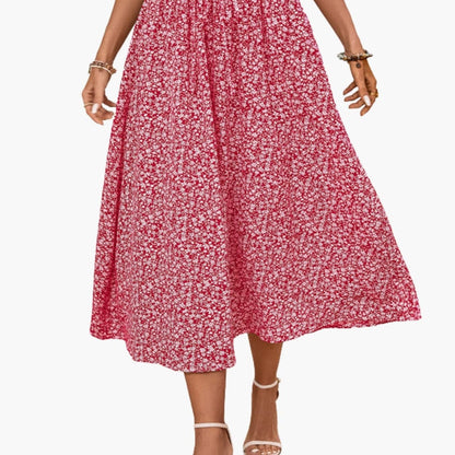 Women's Elastic Waist Midi Skirt Floral Print