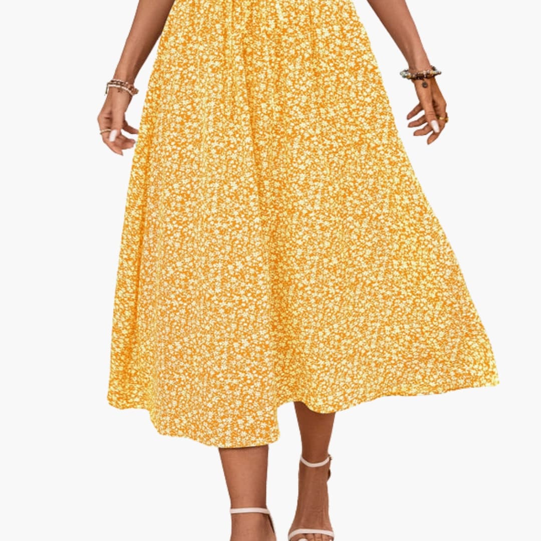 Women's Elastic Waist Midi Skirt Floral Print