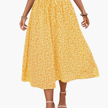 Women's Elastic Waist Midi Skirt Floral Print