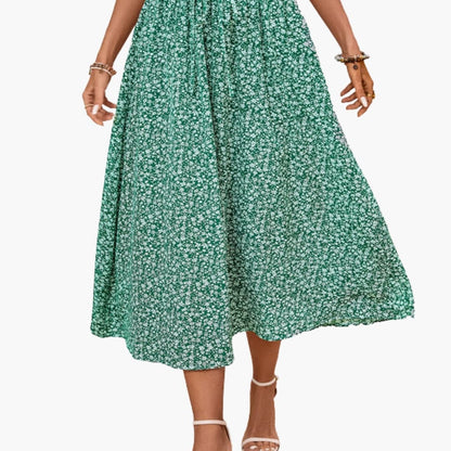 Women's Elastic Waist Midi Skirt Floral Print - VibreMode