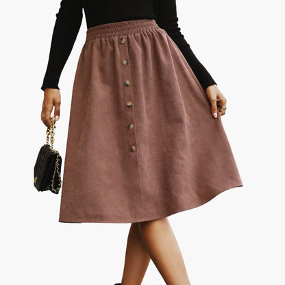 Women's Midi Skirt Elastic Waist Black - VibreMode