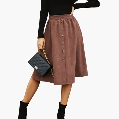 Women's Midi Skirt Elastic Waist Black