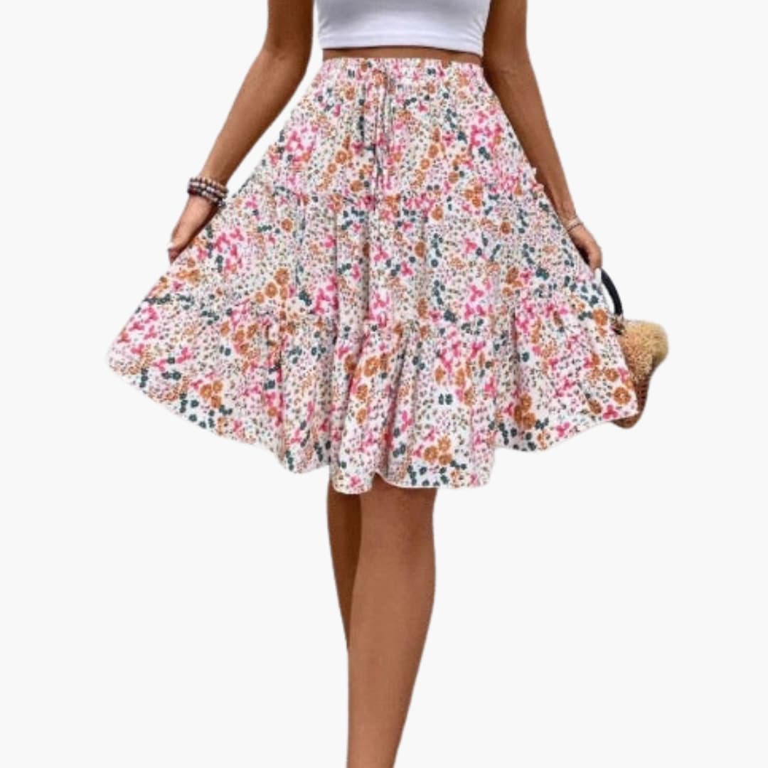 Women's Elastic Waist Midi Skirt Ruffled Hem - VibreMode