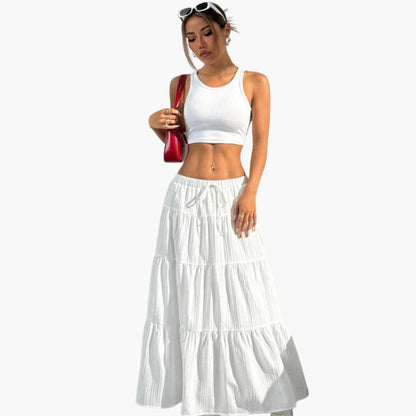Women's Midi Skirt Lace Up Waist Straight Hem - VibreMode