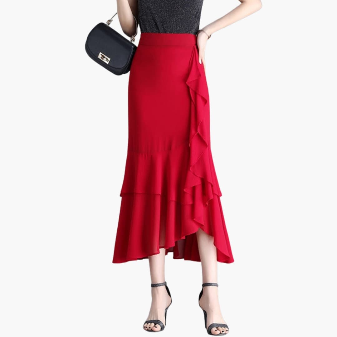 Women's Midi Skirt Elastic Waist Side Split