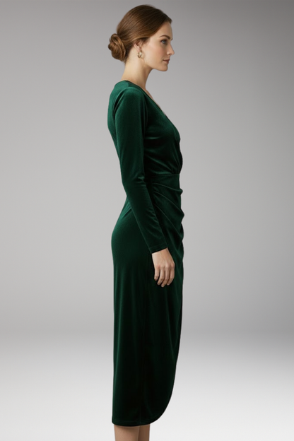 Women's Velvet Midi Dress Flowing Black