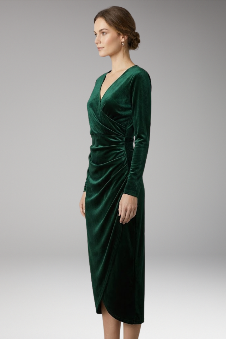 Women's Velvet Midi Dress Flowing Black