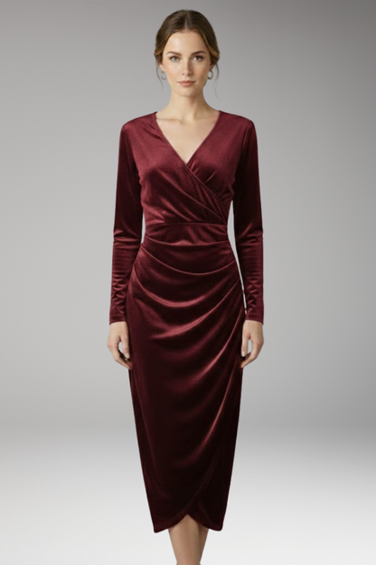 Women's Velvet Midi Dress Flowing Black