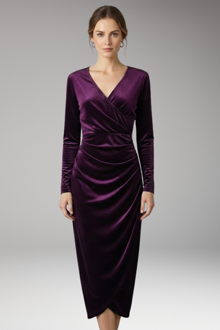 Women's Velvet Midi Dress Flowing Black