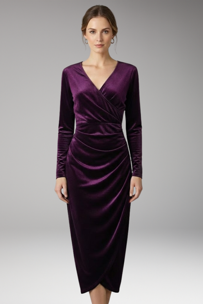 Women's Velvet Midi Dress Flowing Black