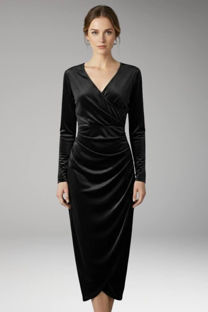 Women's Velvet Midi Dress Flowing Black