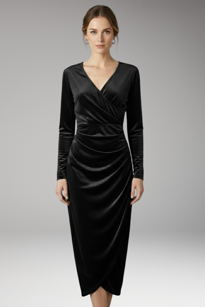 Women's Velvet Midi Dress Flowing Black