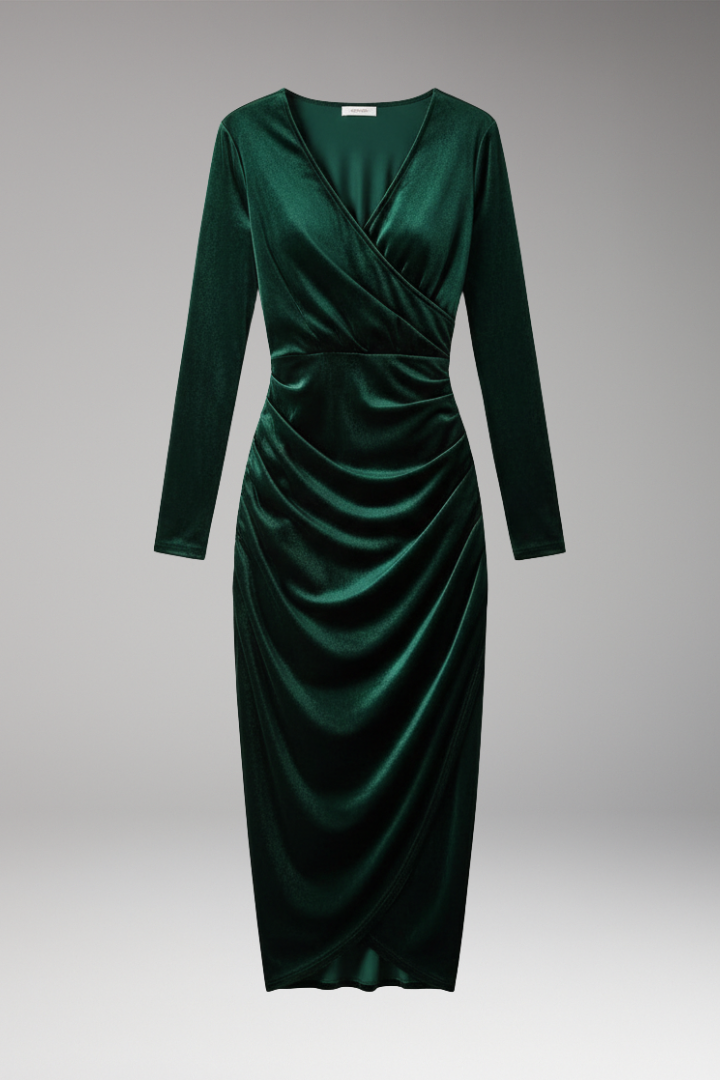 Women's Velvet Midi Dress Flowing Black - VibreMode