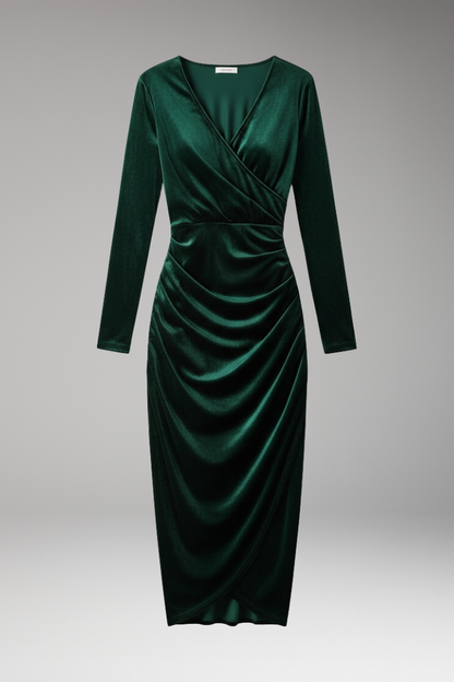 Women's Velvet Midi Dress Flowing Black - VibreMode