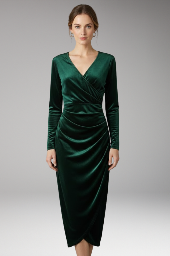 Women's Velvet Midi Dress Flowing Black