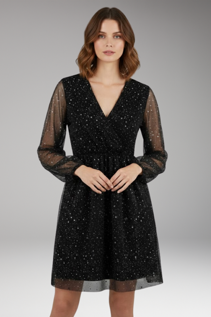 Women's Mini Balloon Sleeve Surplice Dress