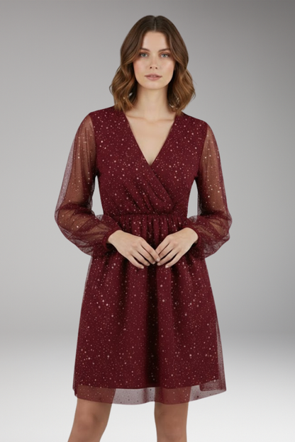 Women's Mini Balloon Sleeve Surplice Dress
