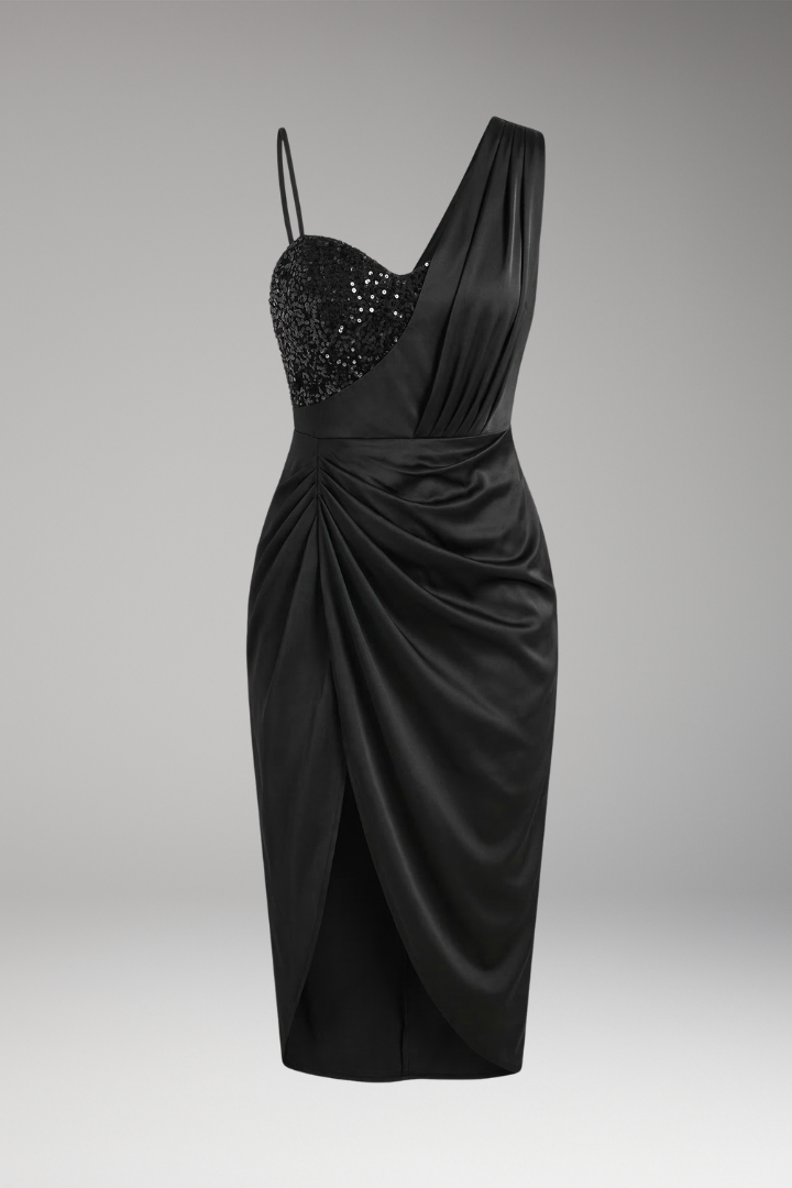 Women's Ruched Midi Dress Side Slit - VibreMode