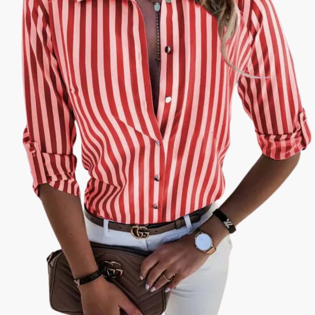 Women's Crew Neck Blouse Long Sleeve Stripe Cotton Pullover