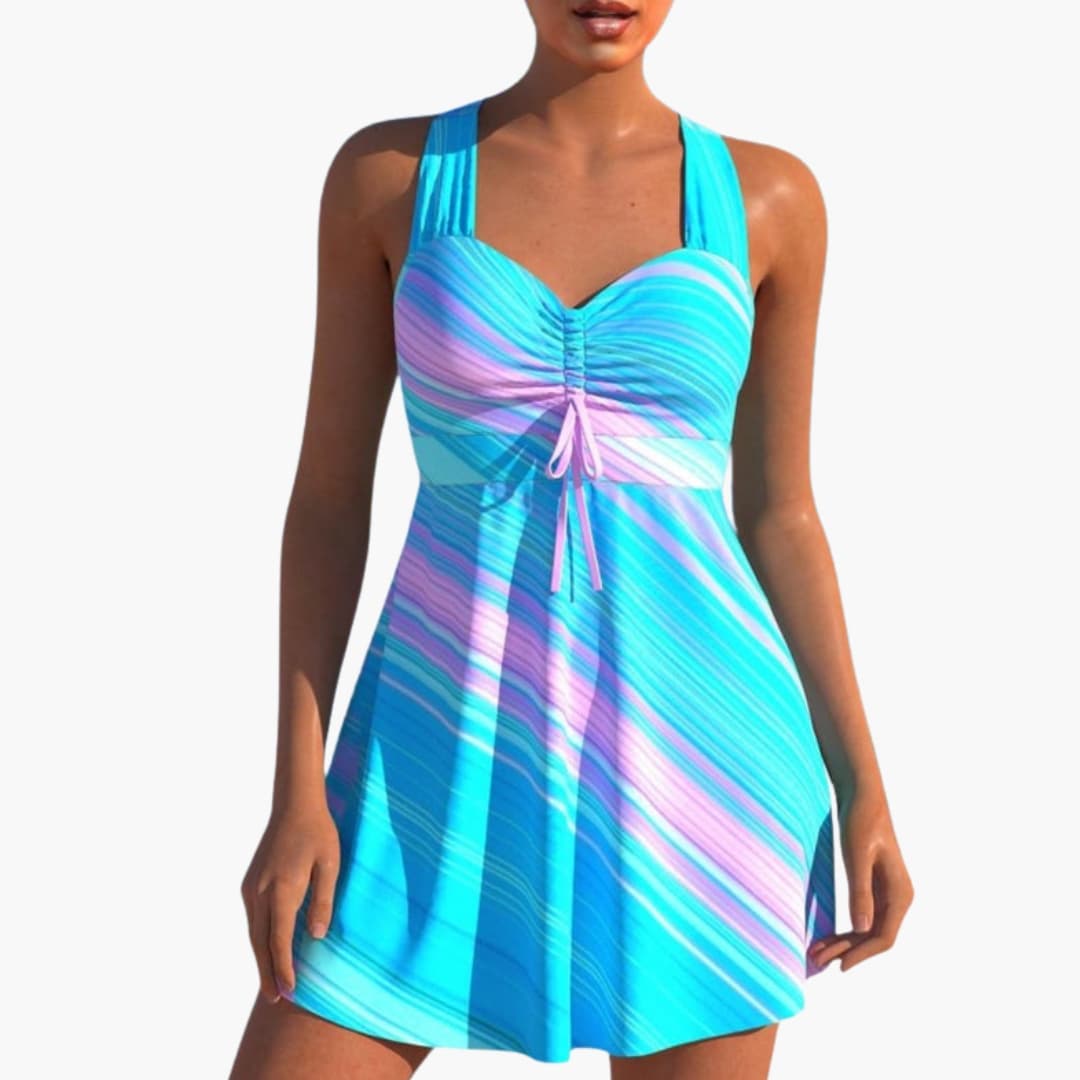 Women's Two-Piece Tankini Swimsuit Ocean Blue Striped - VibreMode
