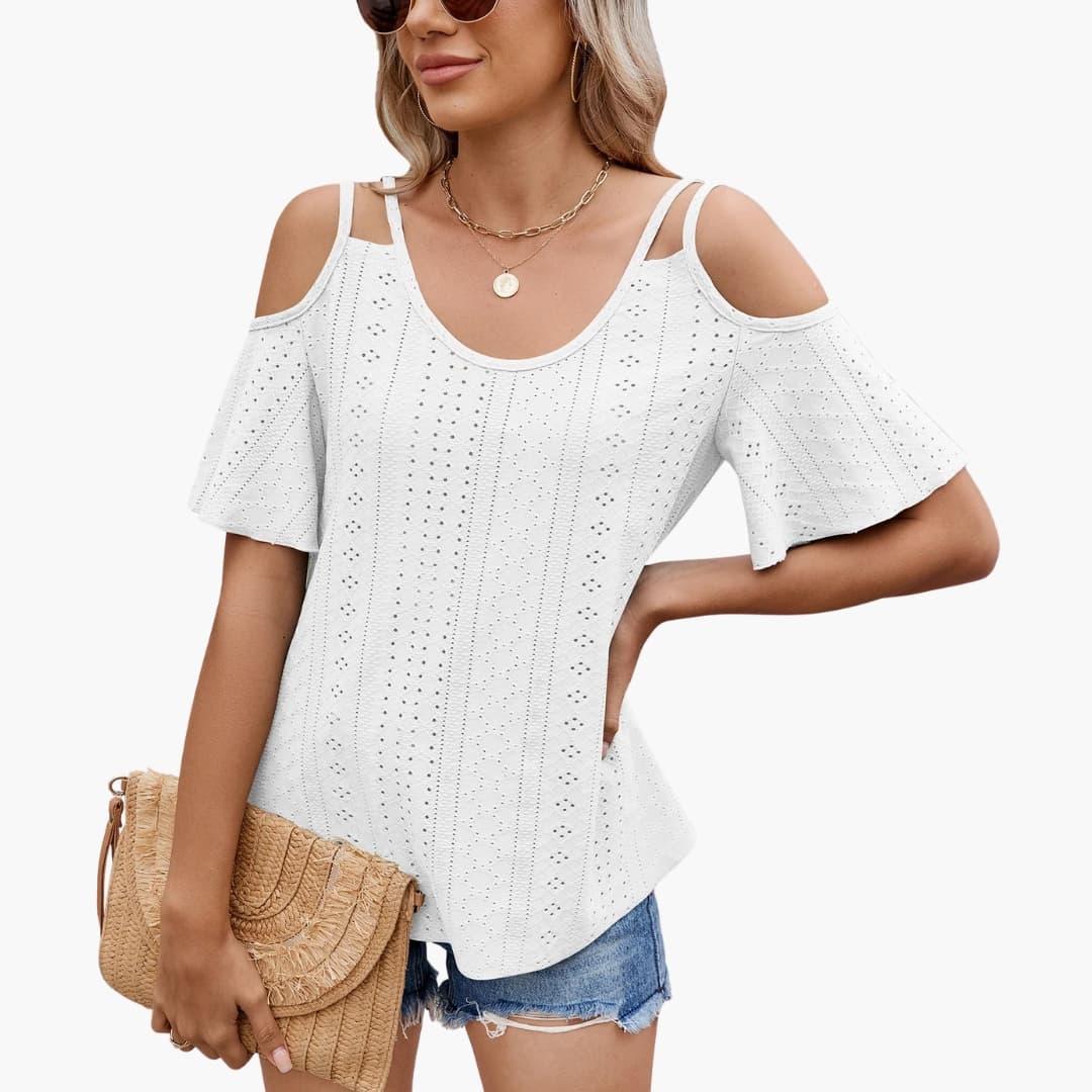 Women's V-Neck Short Sleeve Off Shoulder T-Shirt