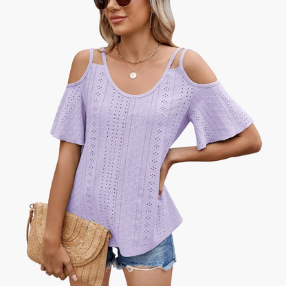 Women's V-Neck Short Sleeve Off Shoulder T-Shirt
