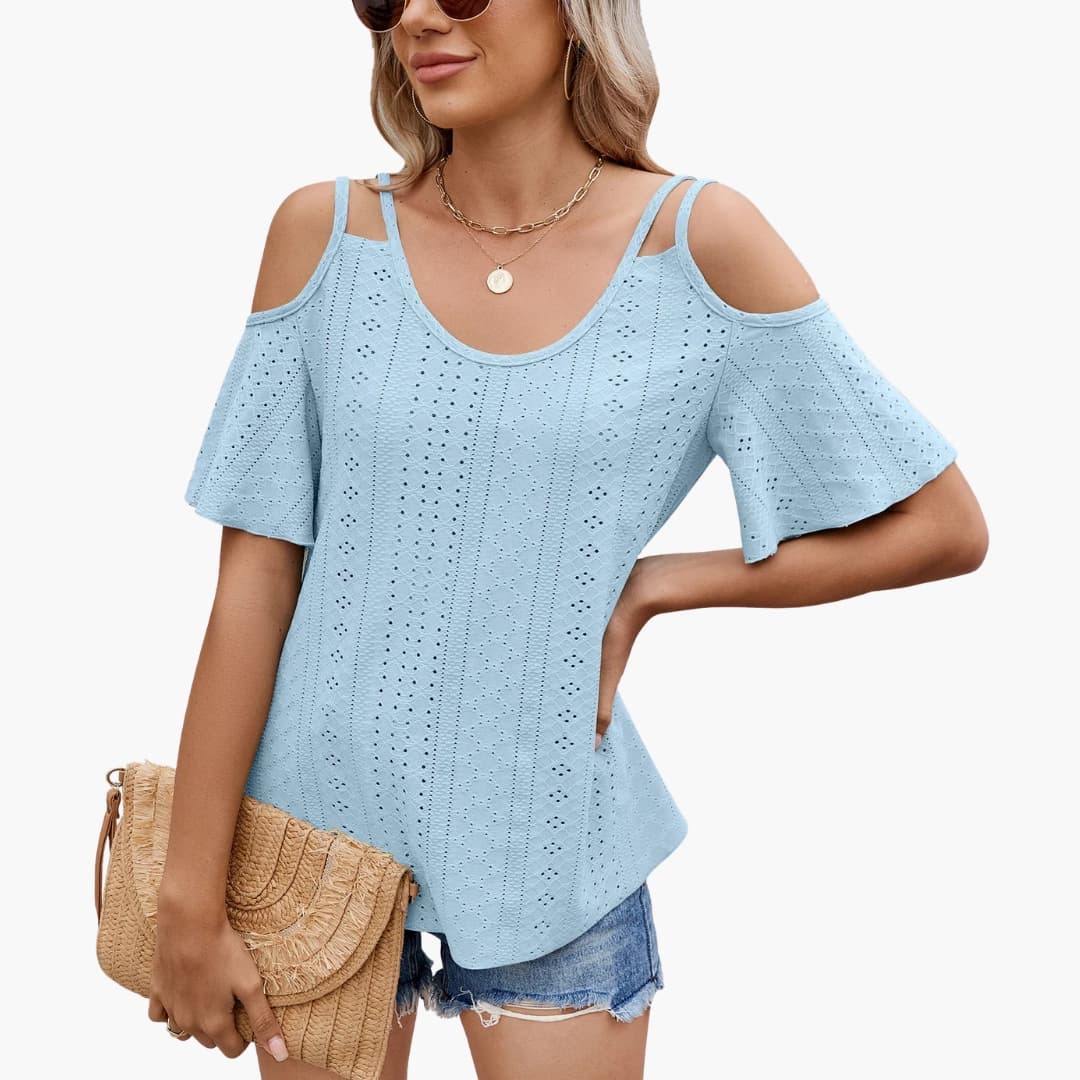 Women's V-Neck Short Sleeve Off Shoulder T-Shirt