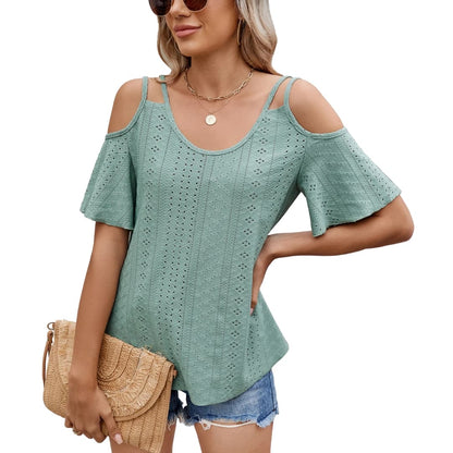 Women's V-Neck Short Sleeve Off Shoulder T-Shirt