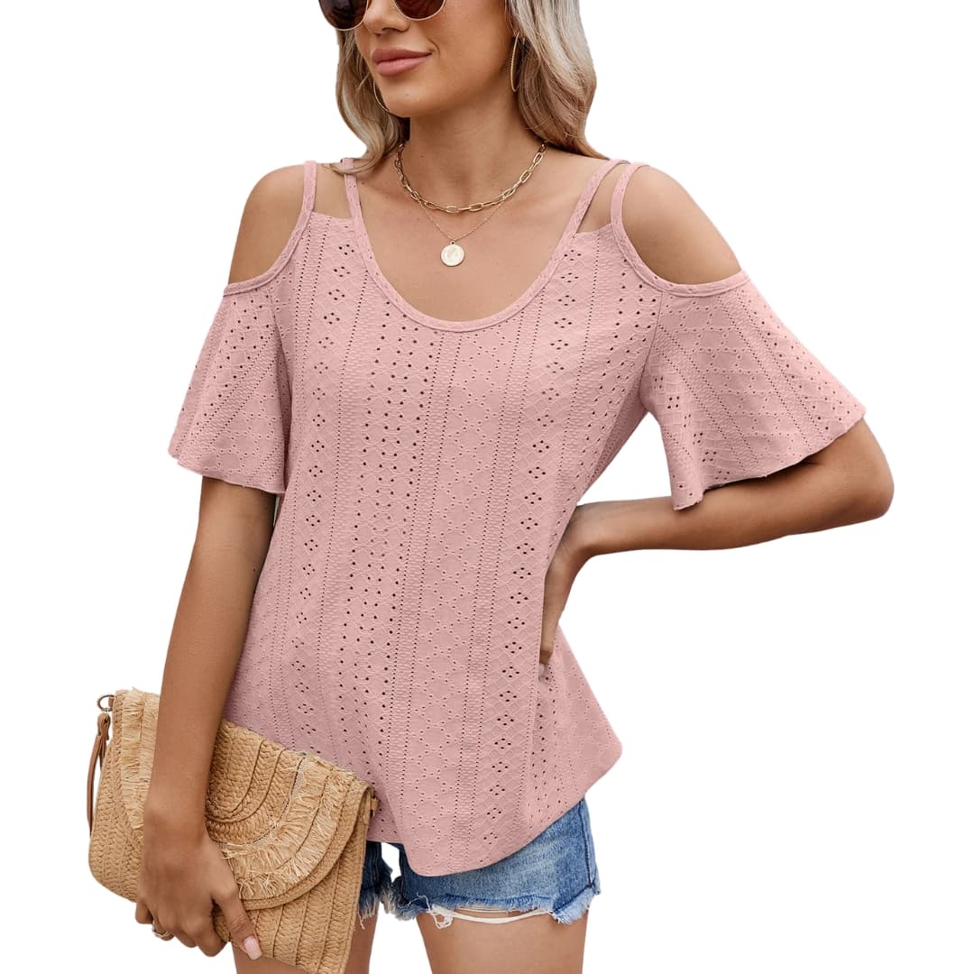 Women's V-Neck Short Sleeve Off Shoulder T-Shirt