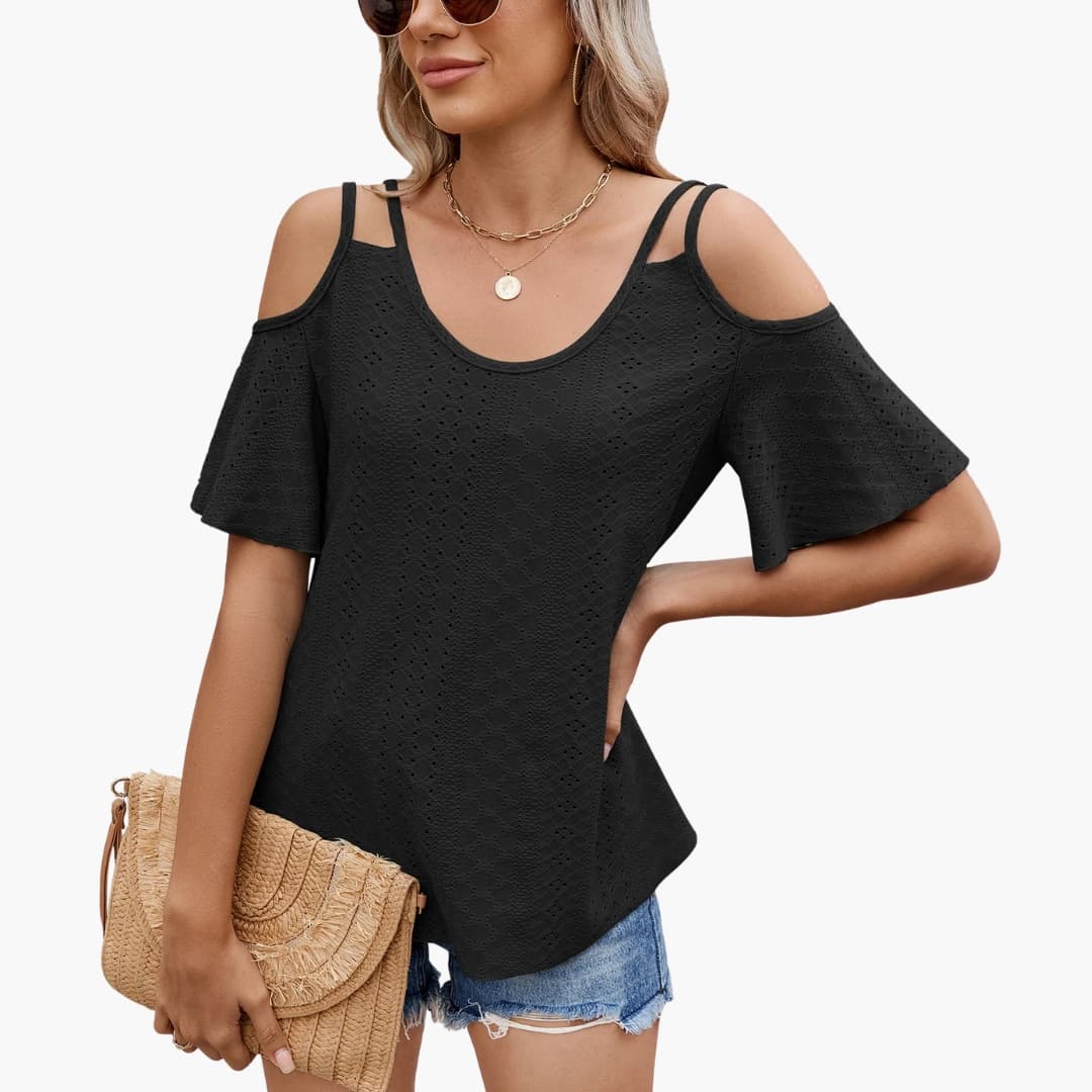 Women's V-Neck Short Sleeve Off Shoulder T-Shirt - VibreMode