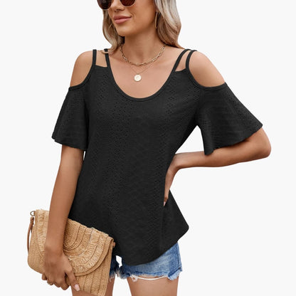 Women's V-Neck Short Sleeve Off Shoulder T-Shirt - VibreMode