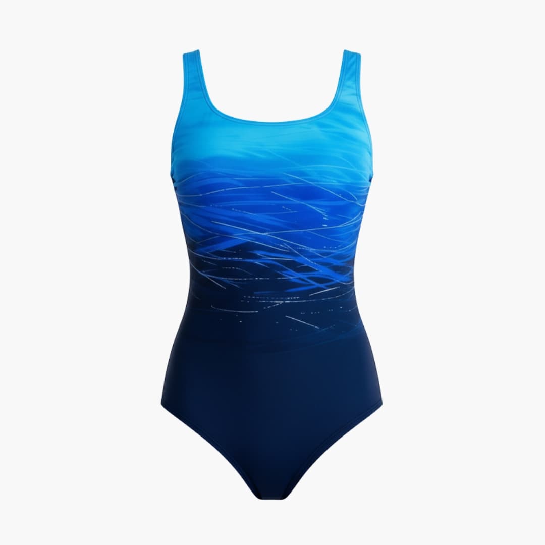Women's One-Piece Swimsuit Round Neck Ombre Striped Back - VibreMode