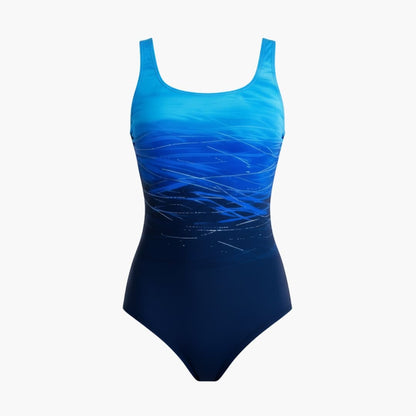 Women's One-Piece Swimsuit Round Neck Ombre Striped Back - VibreMode