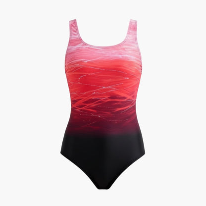 Women's One-Piece Swimsuit Round Neck Ombre Striped Back