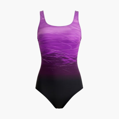 Women's One-Piece Swimsuit Round Neck Ombre Striped Back