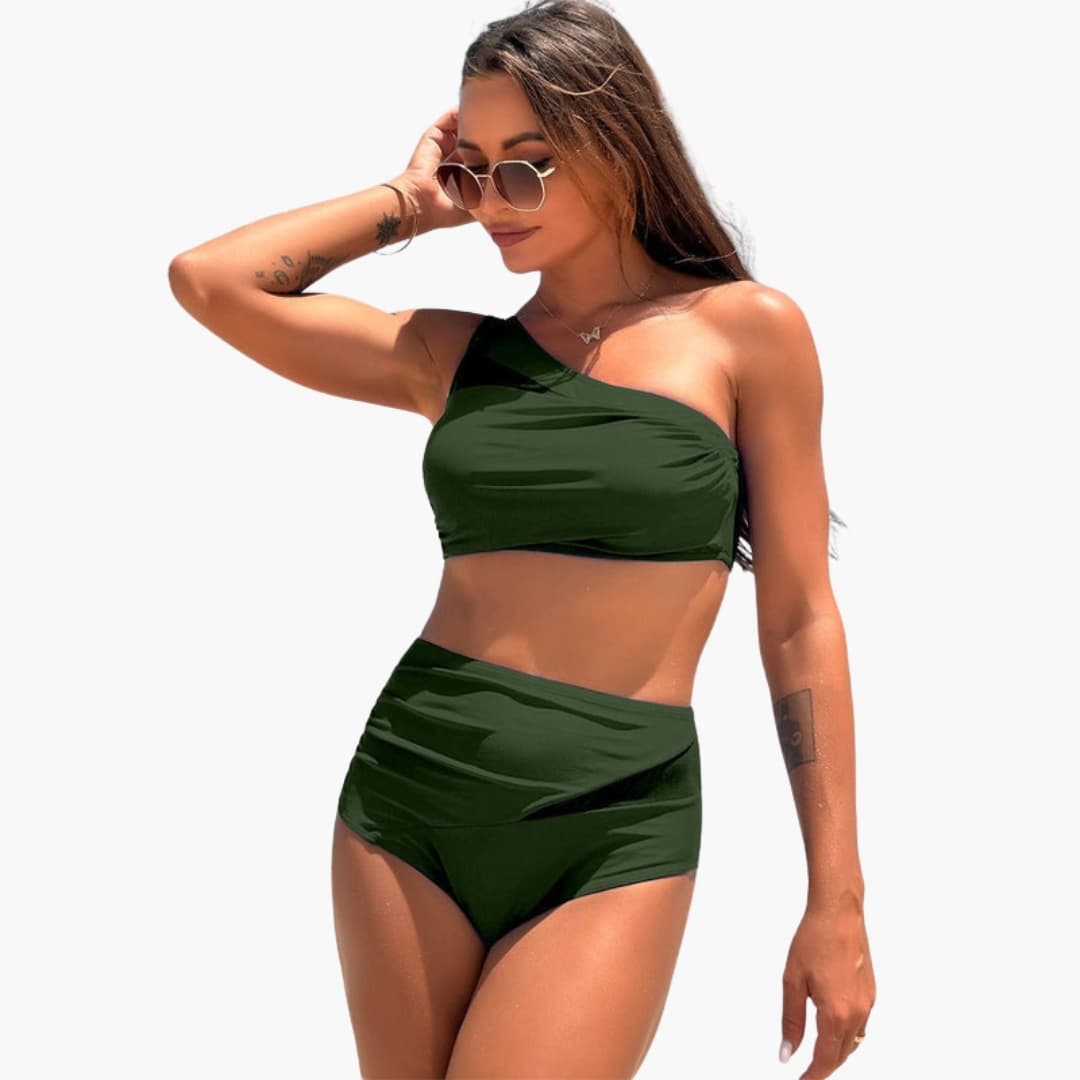 Women's High Waisted One Shoulder Bikini Set