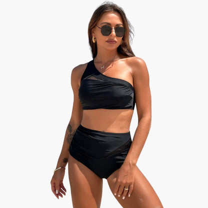Women's High Waisted One Shoulder Bikini Set - VibreMode