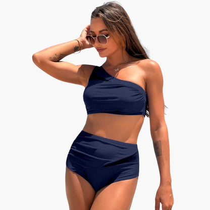 Women's High Waisted One Shoulder Bikini Set