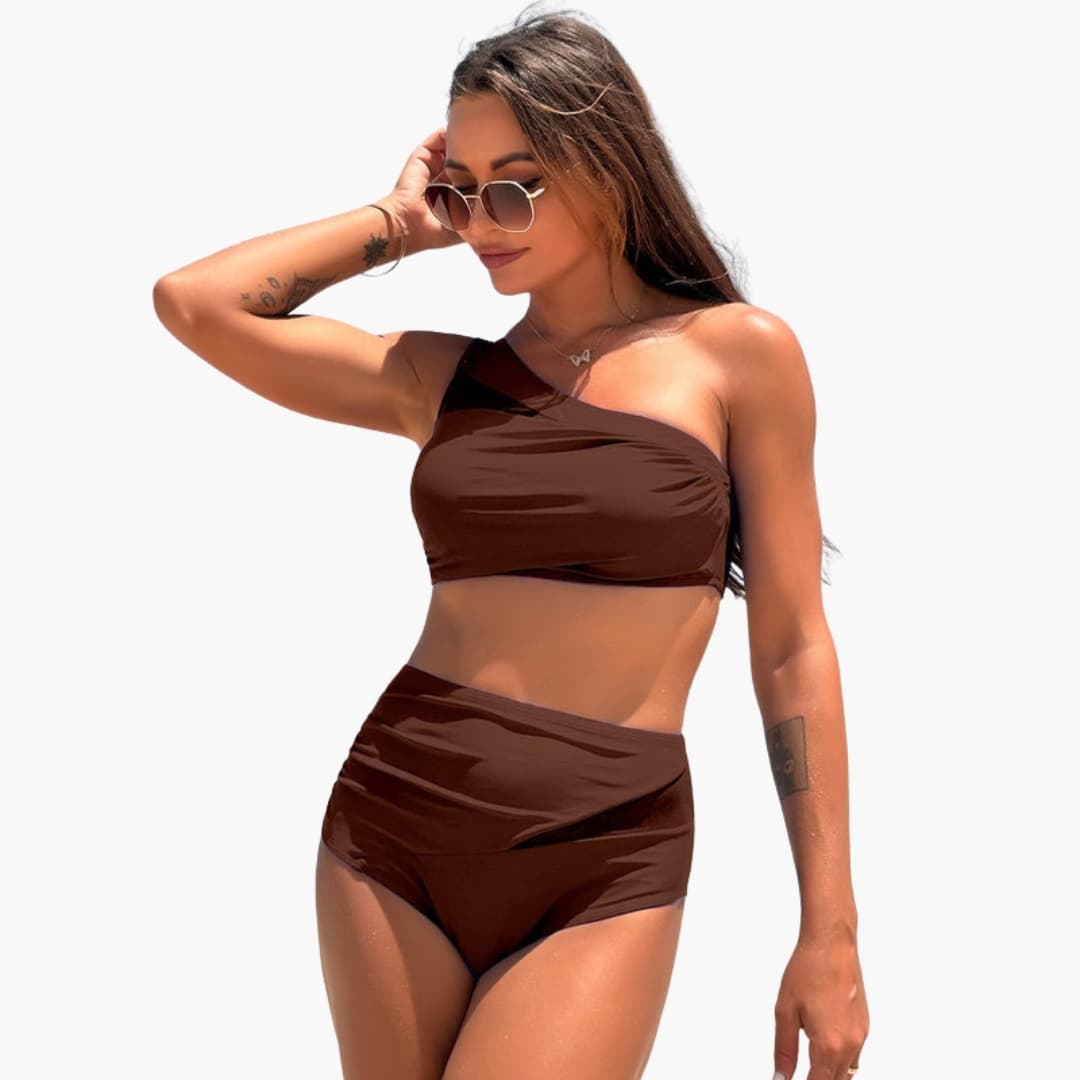 Women's High Waisted One Shoulder Bikini Set