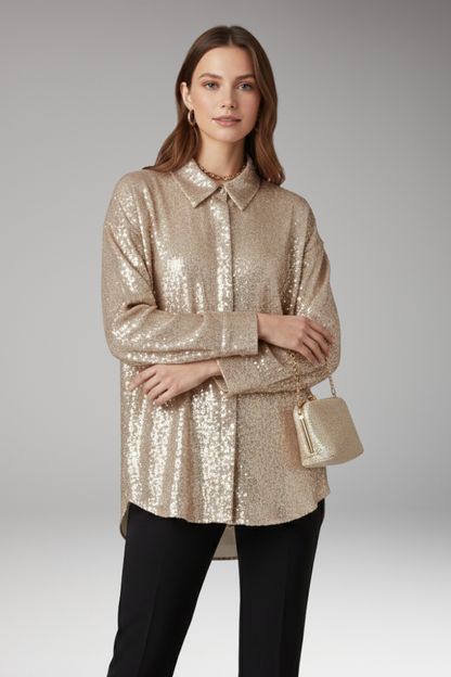 Women's Sequined Blouse Oversized Structured Cut