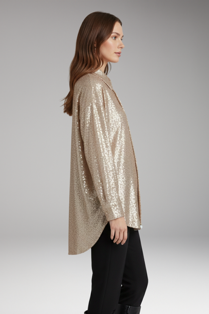 Women's Sequined Blouse Oversized Structured Cut