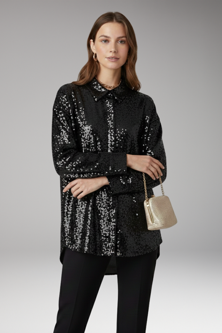 Women's Sequined Blouse Oversized Structured Cut