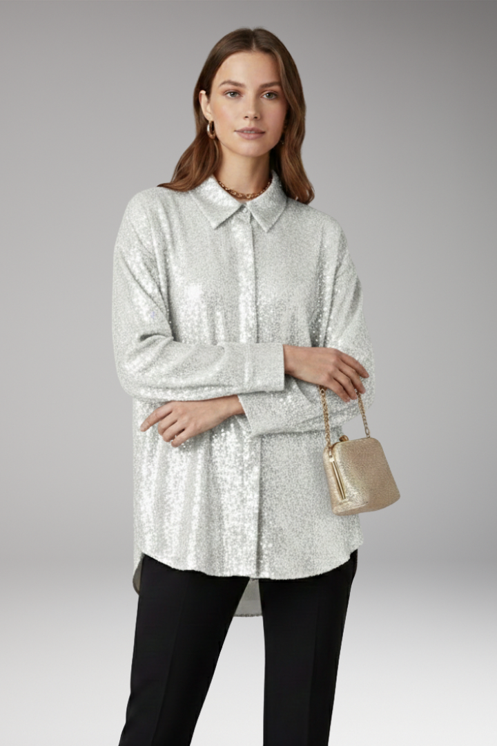 Women's Sequined Blouse Oversized Structured Cut