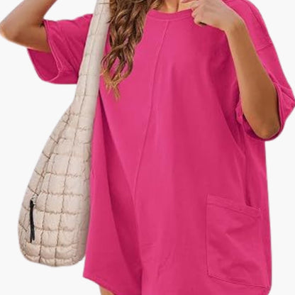 Women's Short Sleeve T-Shirt Dress Mini Crew Neck Pocket