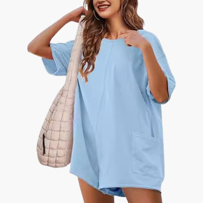 Women's Short Sleeve T-Shirt Dress Mini Crew Neck Pocket