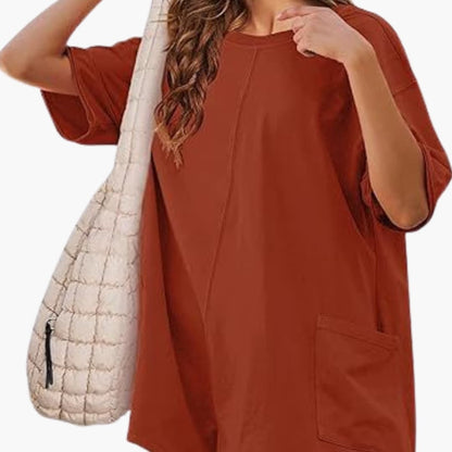 Women's Short Sleeve T-Shirt Dress Mini Crew Neck Pocket